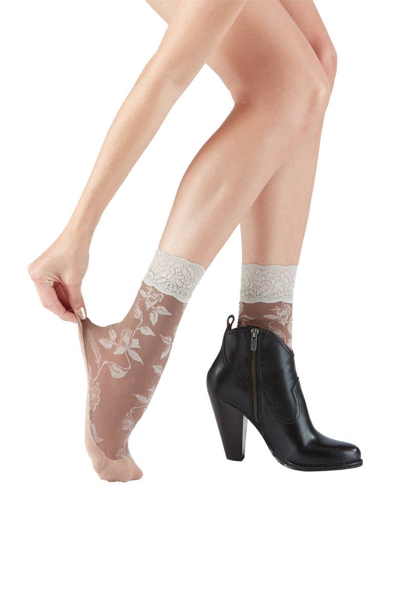 Sheer Socks - Brown Floral