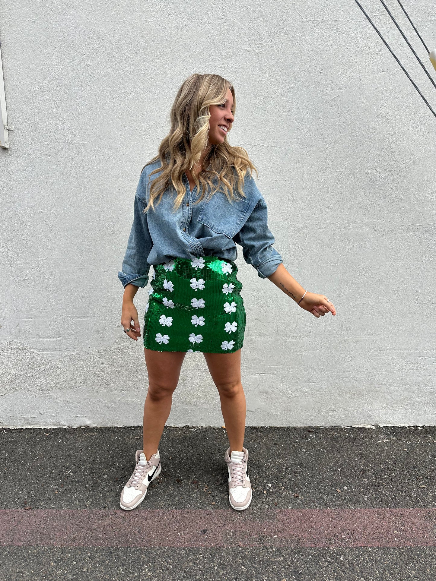 Clover Sequin Skirt - Green