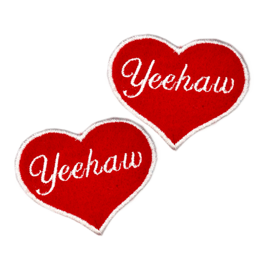 Yeehaw Cursive Red and Pink Heart Embroidered Iron-on Patch