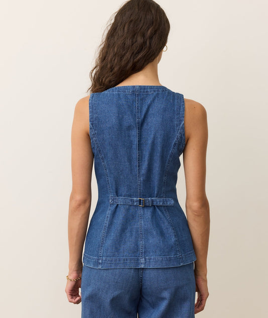 Charlie Longline Denim Vest - Medium Wash