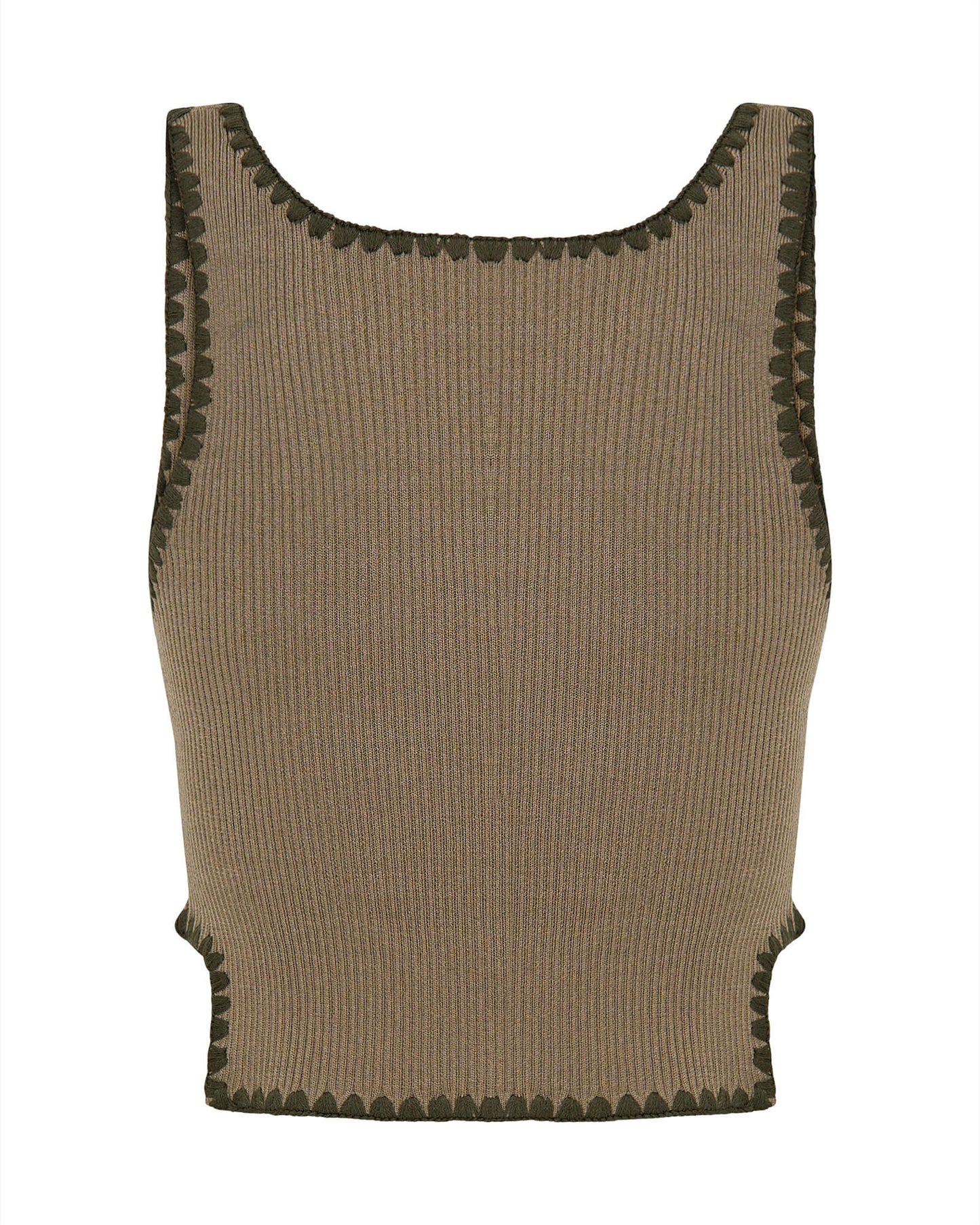 Knitted Scallop Tank Top - Khaki