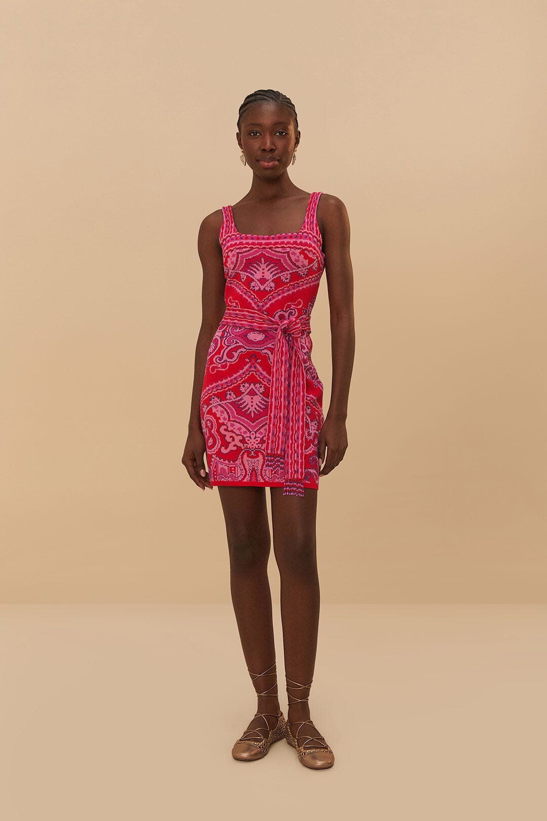 Paisley Scarf Mini Dress - Red