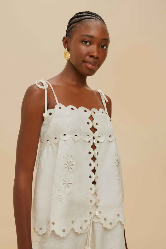 Off-White Flowers Richelieu Sleeveless Top