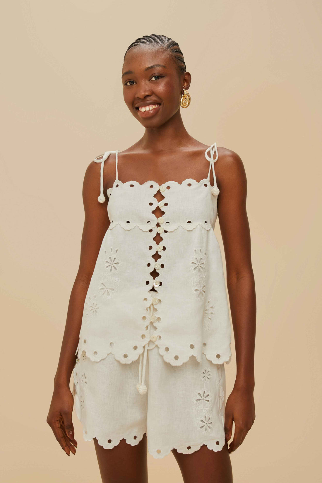 Off-White Flowers Richelieu Sleeveless Top