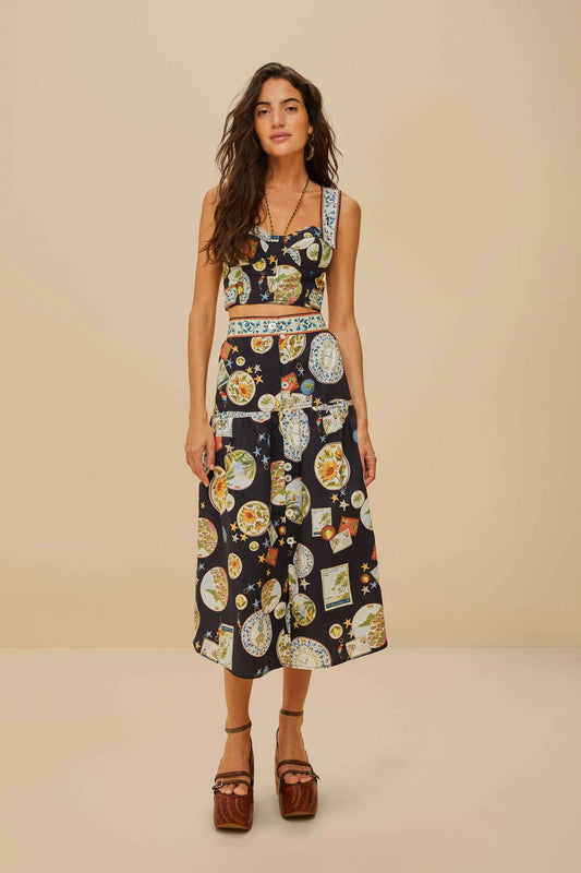 Trip Souvenir Black Mixed Buttons Midi Skirt