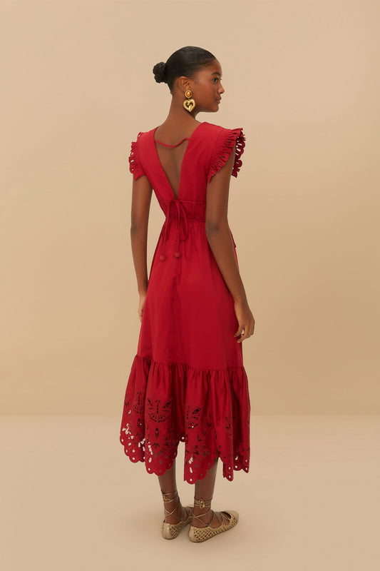 Red Butterfly Midi Dress - Red