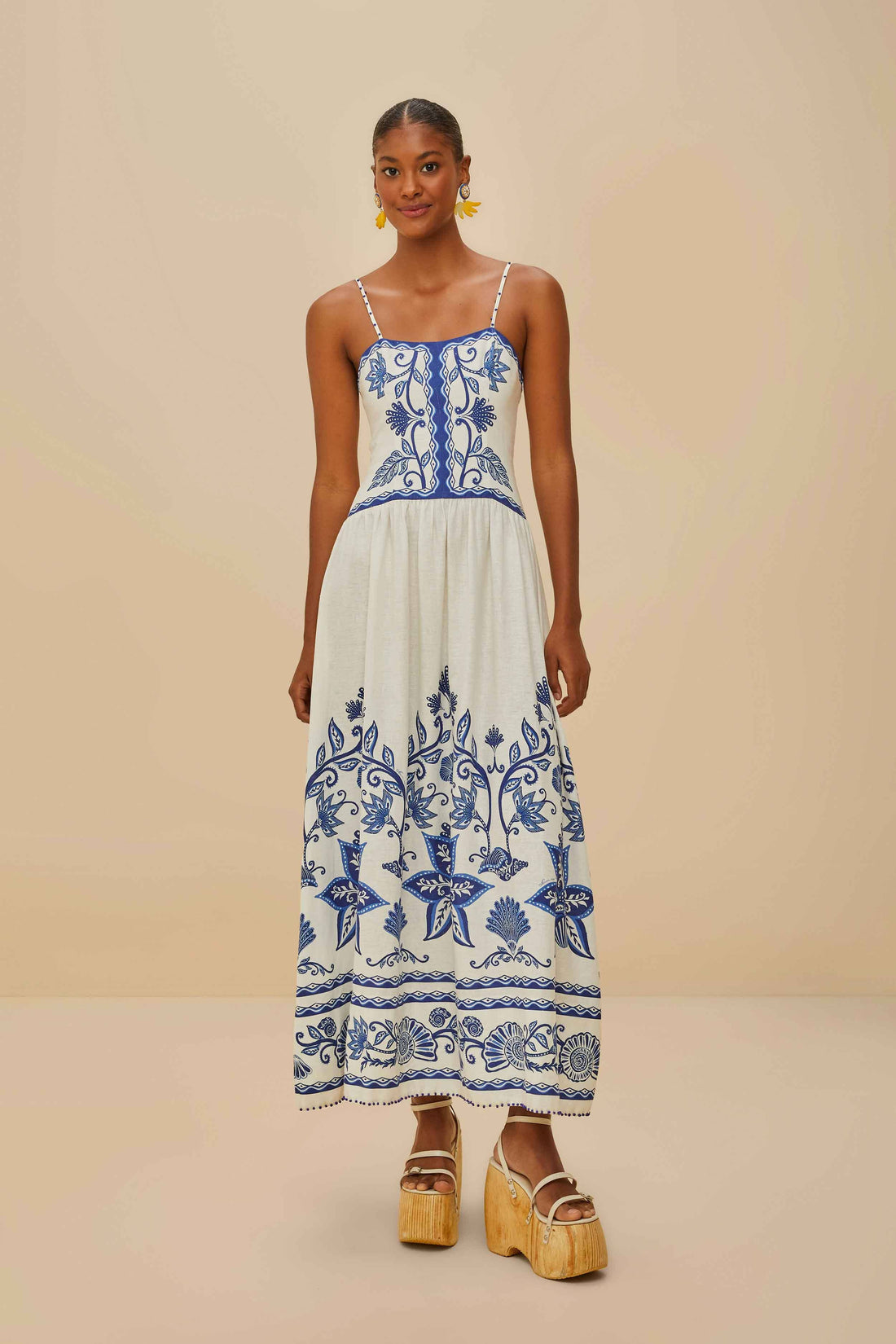 Shell Garden Sleeveless Midi Dress - Off White