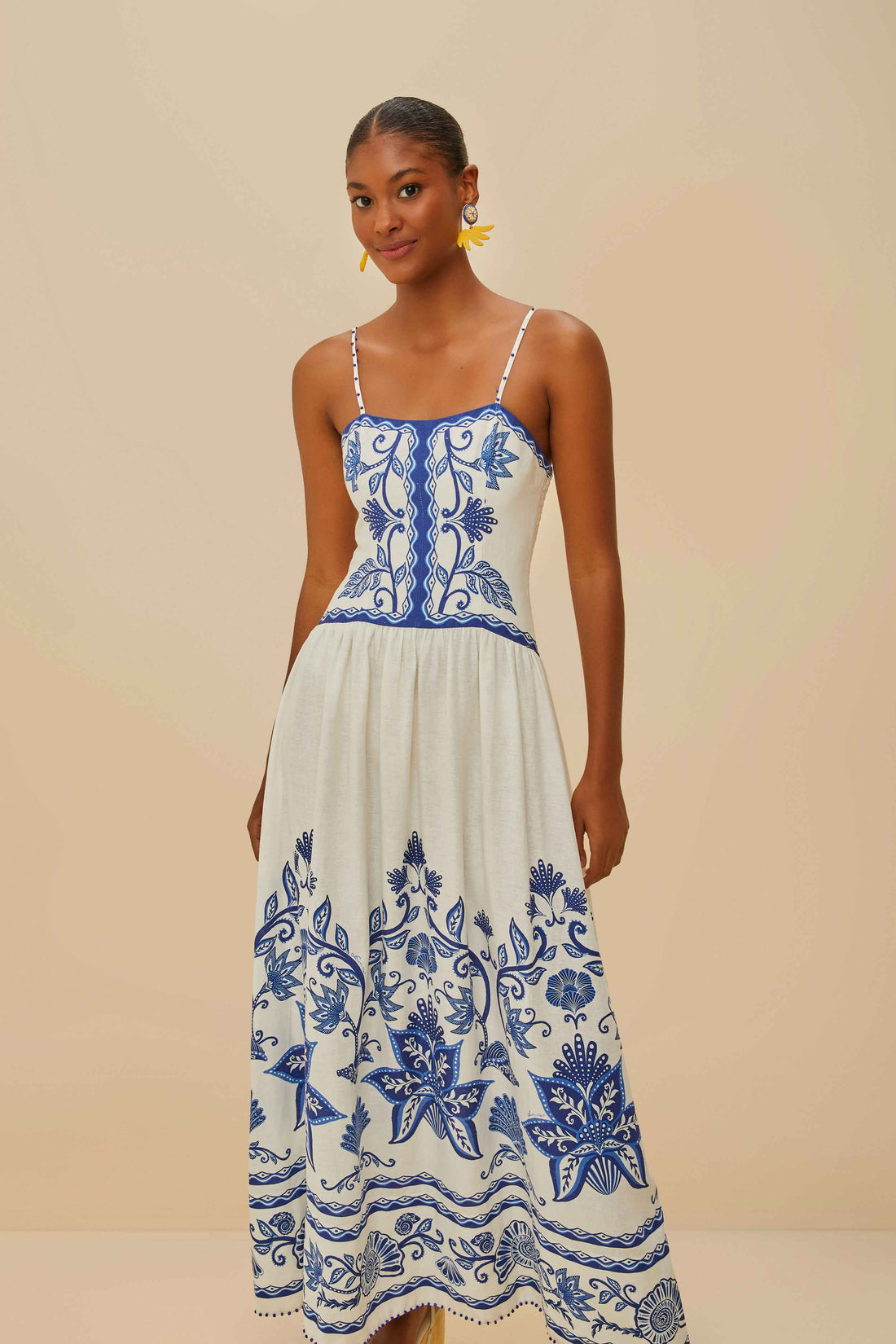 Shell Garden Sleeveless Midi Dress - Off White