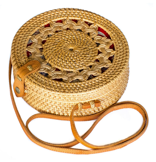 Round Ata Rattan Bag - Brown Braided