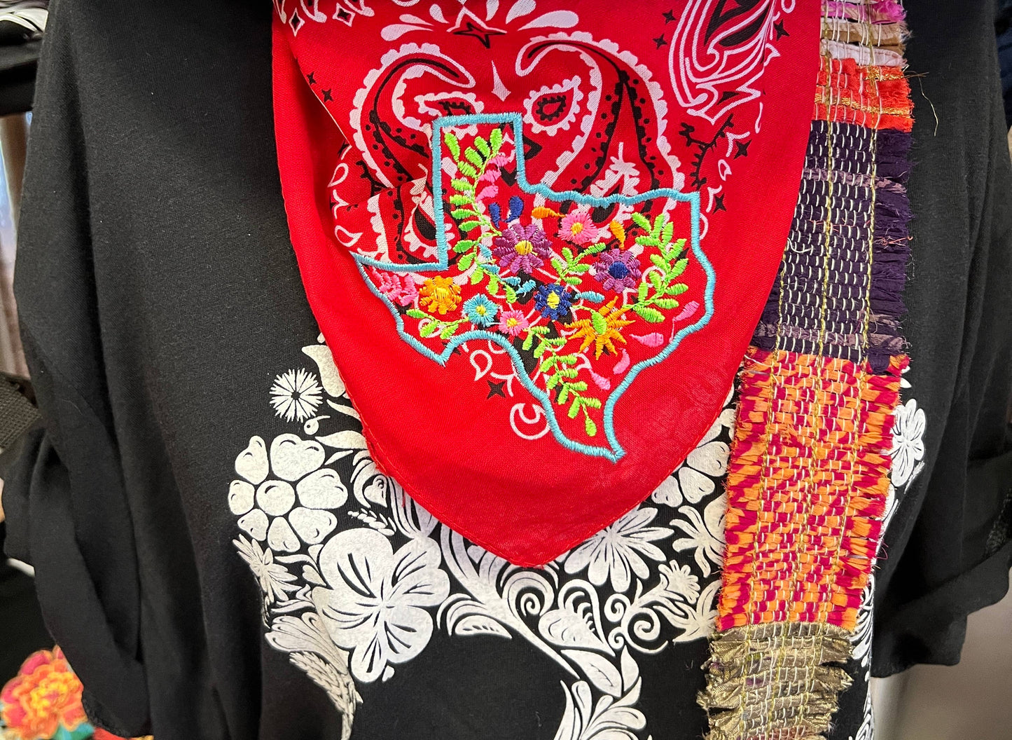 Texas Floral Embroidered Bandana