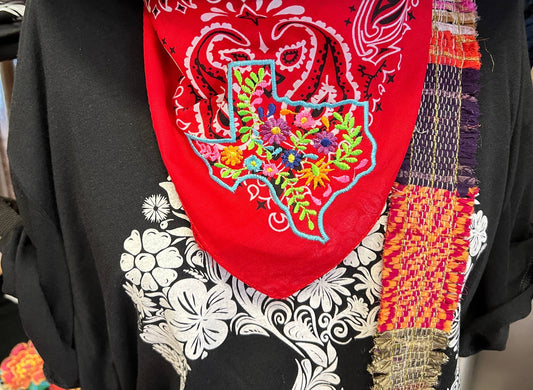 Texas Floral Embroidered Bandana