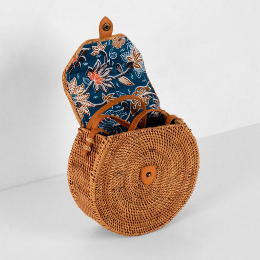 Round Ata Rattan Bag with Flap