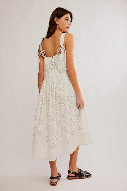 Primavera Eyelet Midi Dress - White