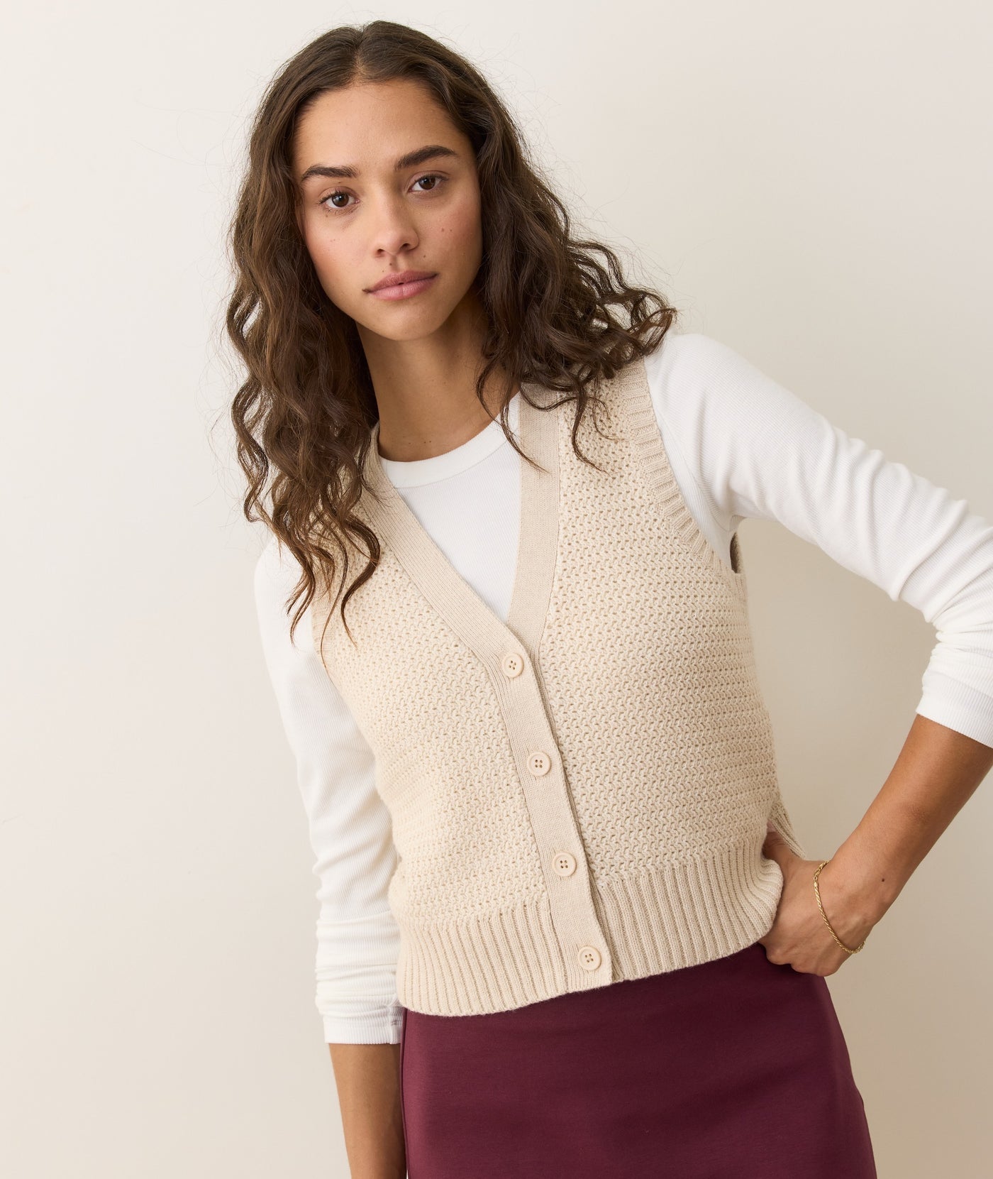 Robin Textured Sweater Vest - Seashell