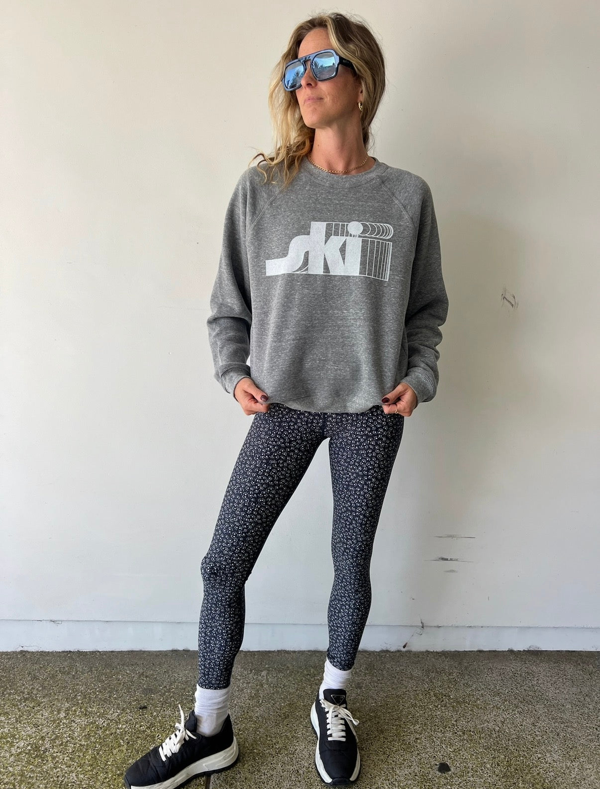 Retro Ski Raglan Crew Sweater - Heather Grey