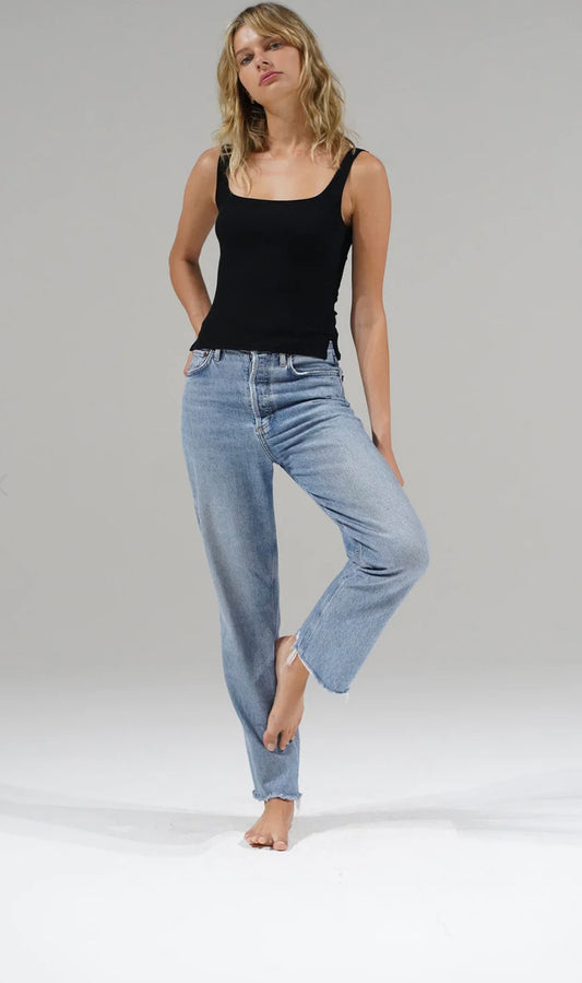 Scoop Ribbed Tank - Black