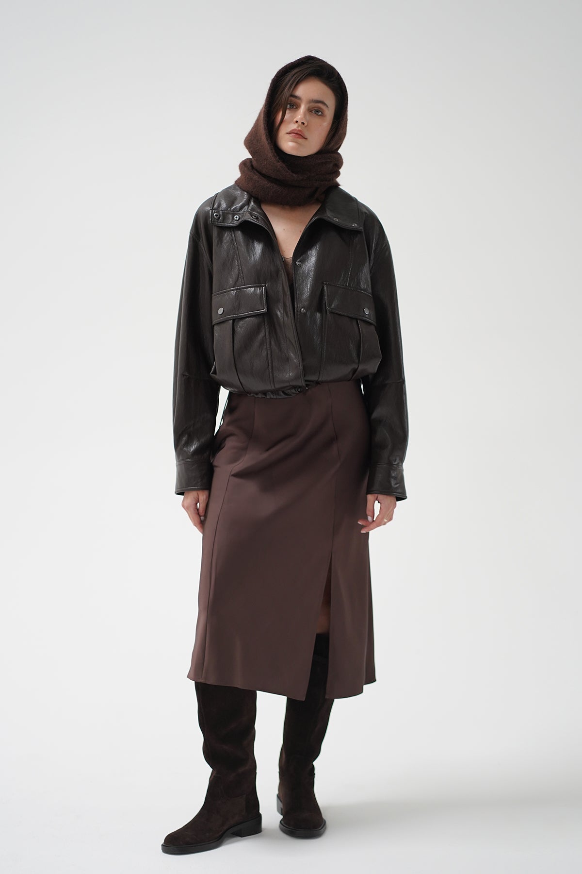Mercer Faux Leather Bomber Jacket - Brown