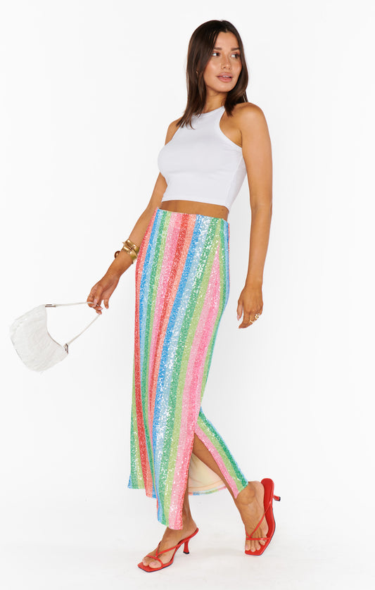 Sunlight Midi Skirt - Bright Stripe Sequins