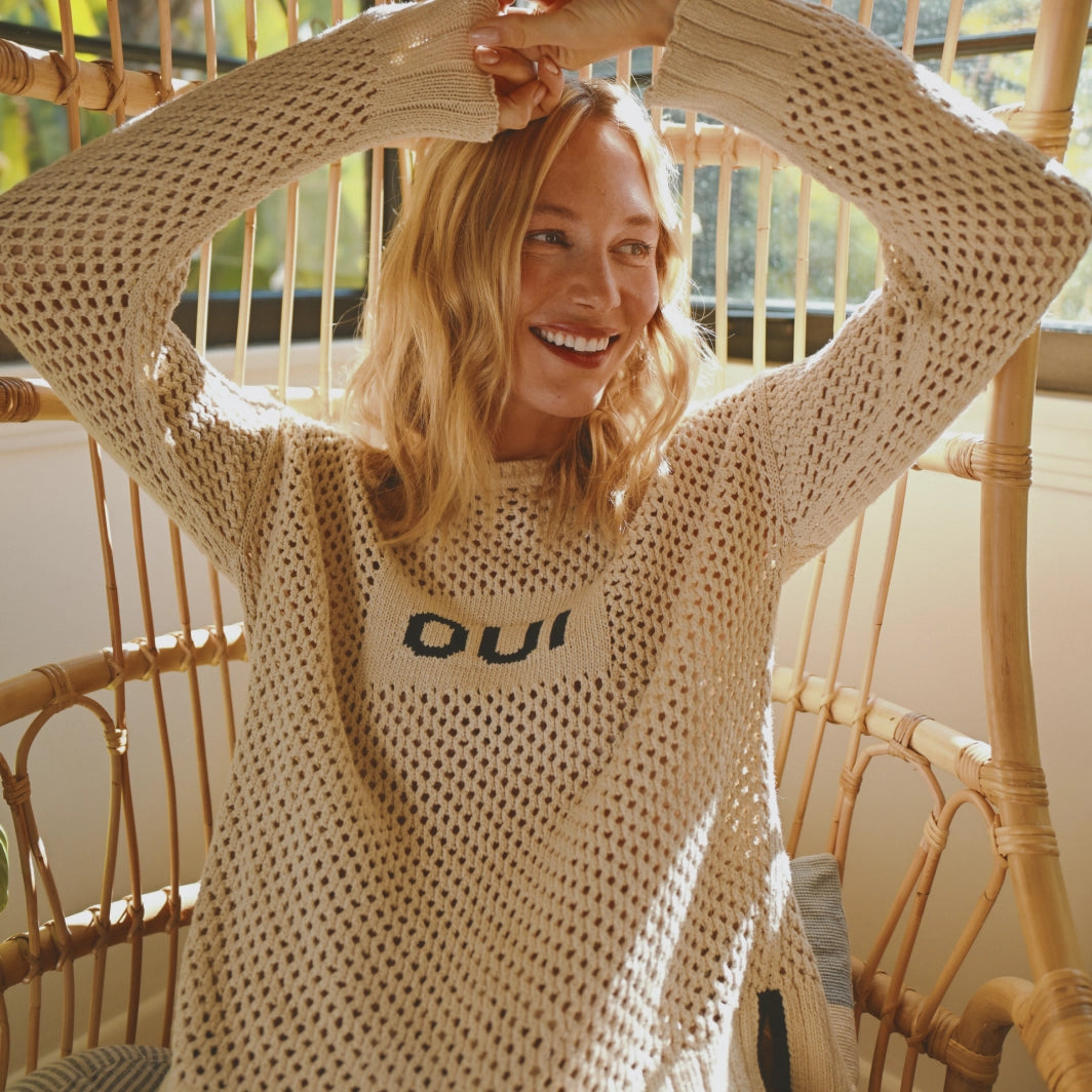 Mesh Long Sleeve Sweater - Oui Taupe