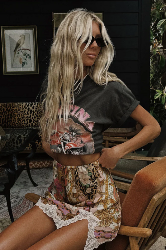 Lovers & Dreamers Lace Mini Skirt - Champagne Peach