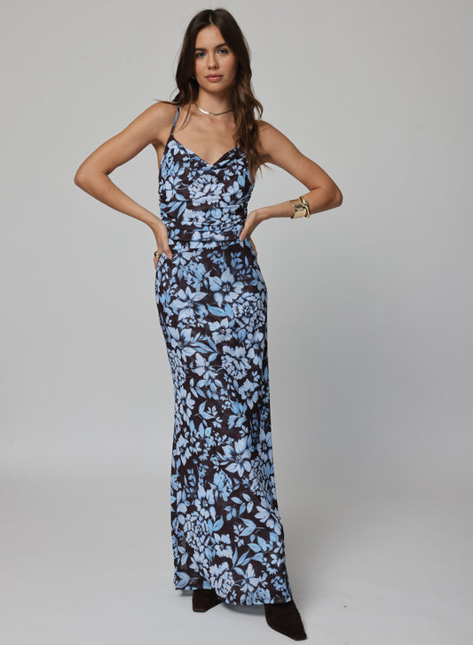 Mesh Siren Song Maxi Dress - Chocolate Floral
