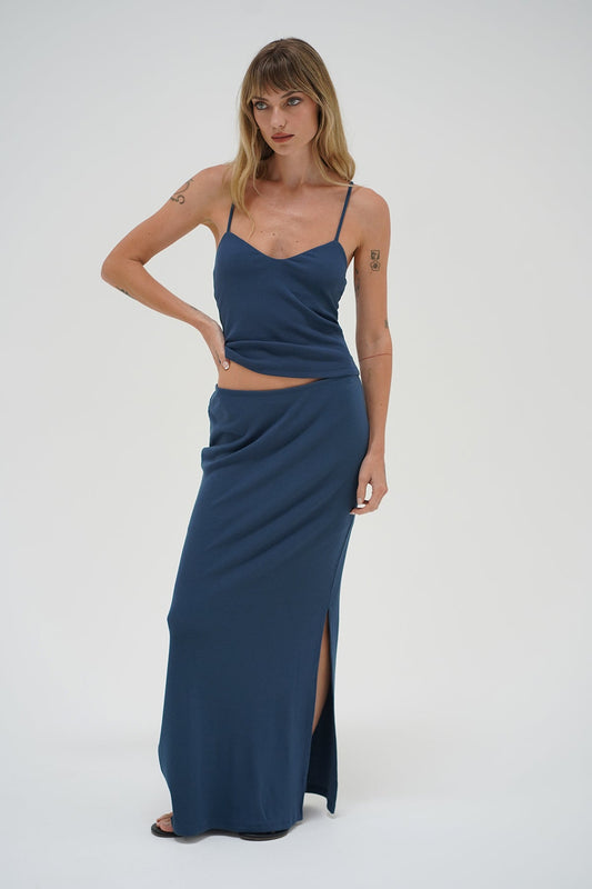 Steph Ribbed Skirt - Dark Denim