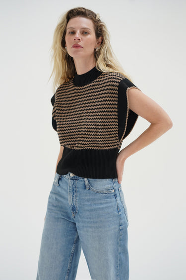 Ellisa Sleeveless Sweater - Latte Stripe