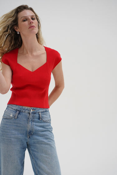 Millie Cap Sleeve Sweater - Red