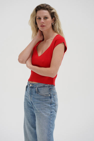Millie Cap Sleeve Sweater - Red