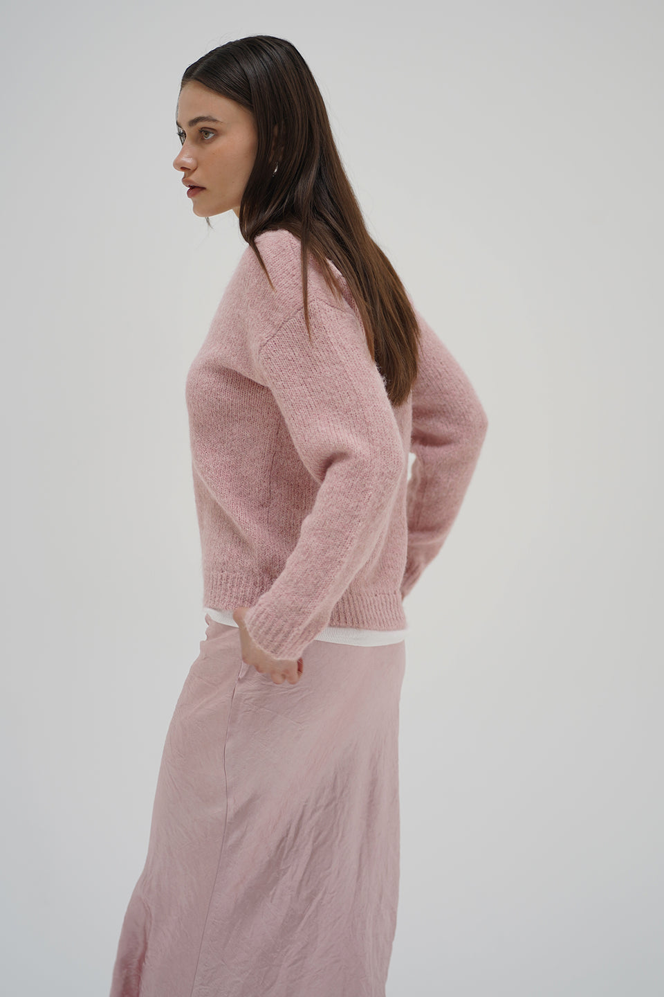 Sienna Fuzzy Double Layer Sweater - Ballet Pink With Ivory