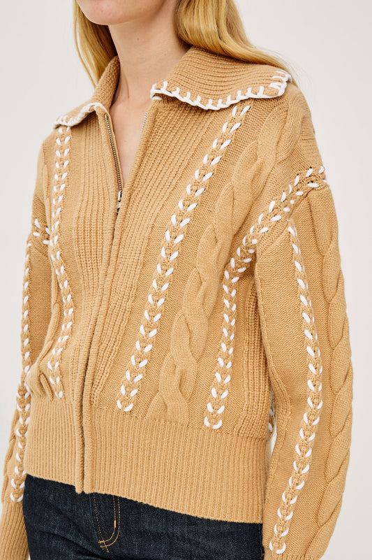 Lune Sweater - Camel Ivory Blanket Stitch