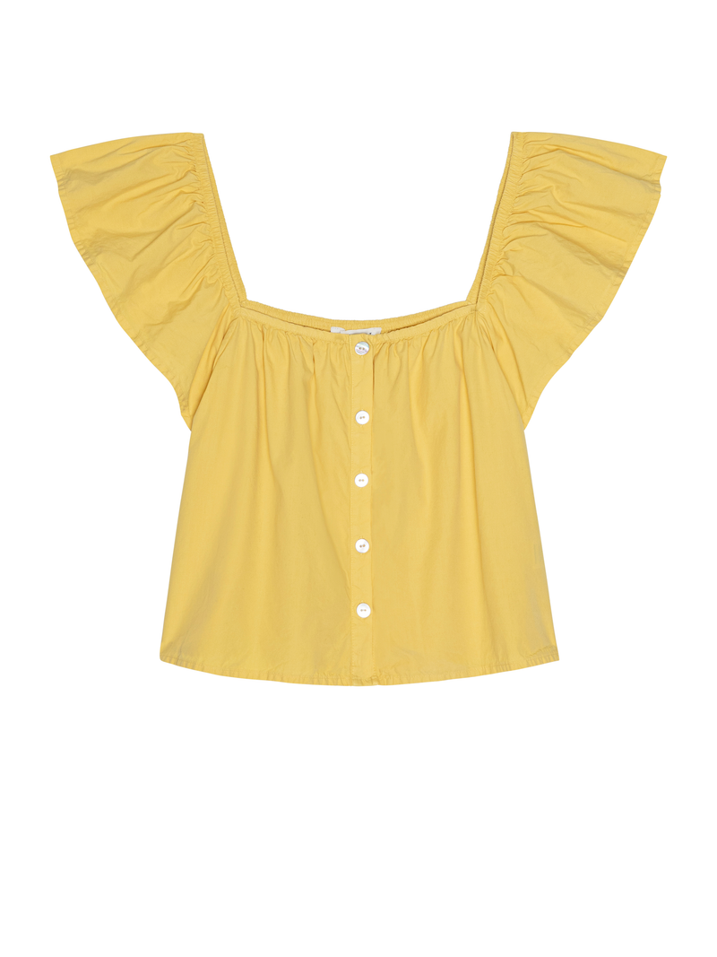 Yellow blouse with ruffled sleeves