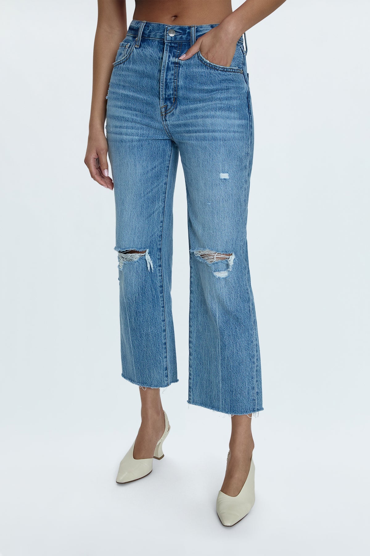 Cassie Crop Super High Rise Straight Jeans Bushwick Distressed