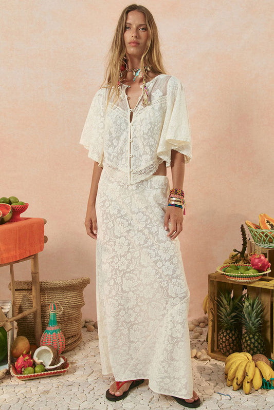 Free Love Lace Bias Skirt - Vintage Cream