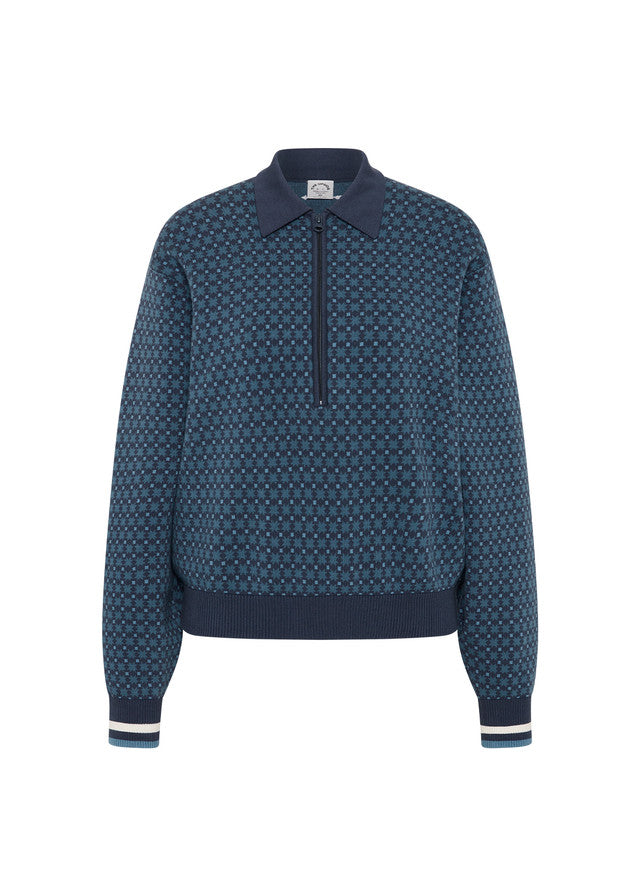 Lumiere Zane Knit Collared Top - Blue