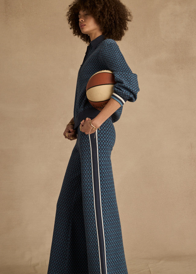 Lumiere Zane Knit Collared Top - Blue