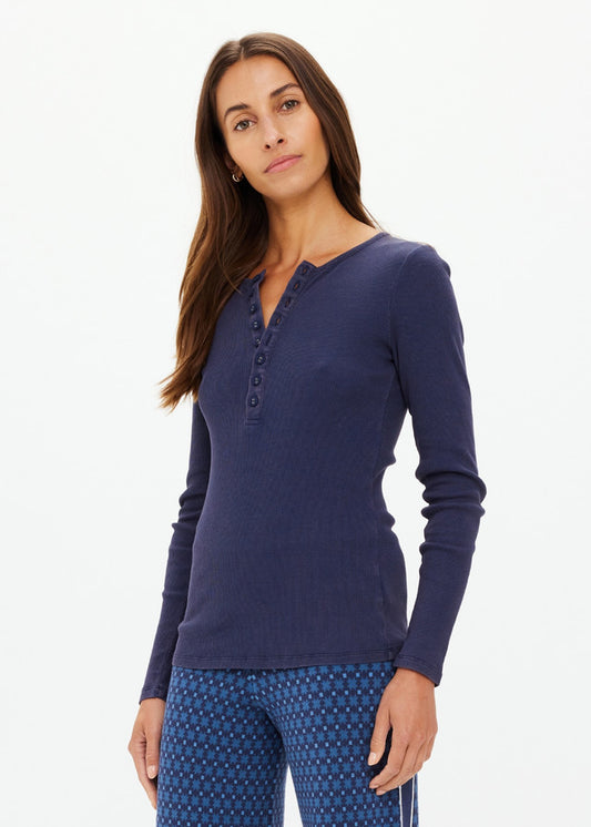 Ness Ribbed Long Sleeve Top - Washed Denim