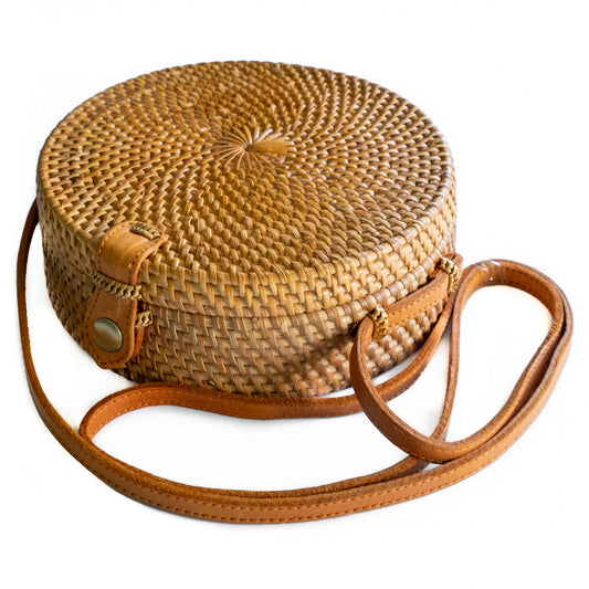 Round Ata Rattan Bag - Brown