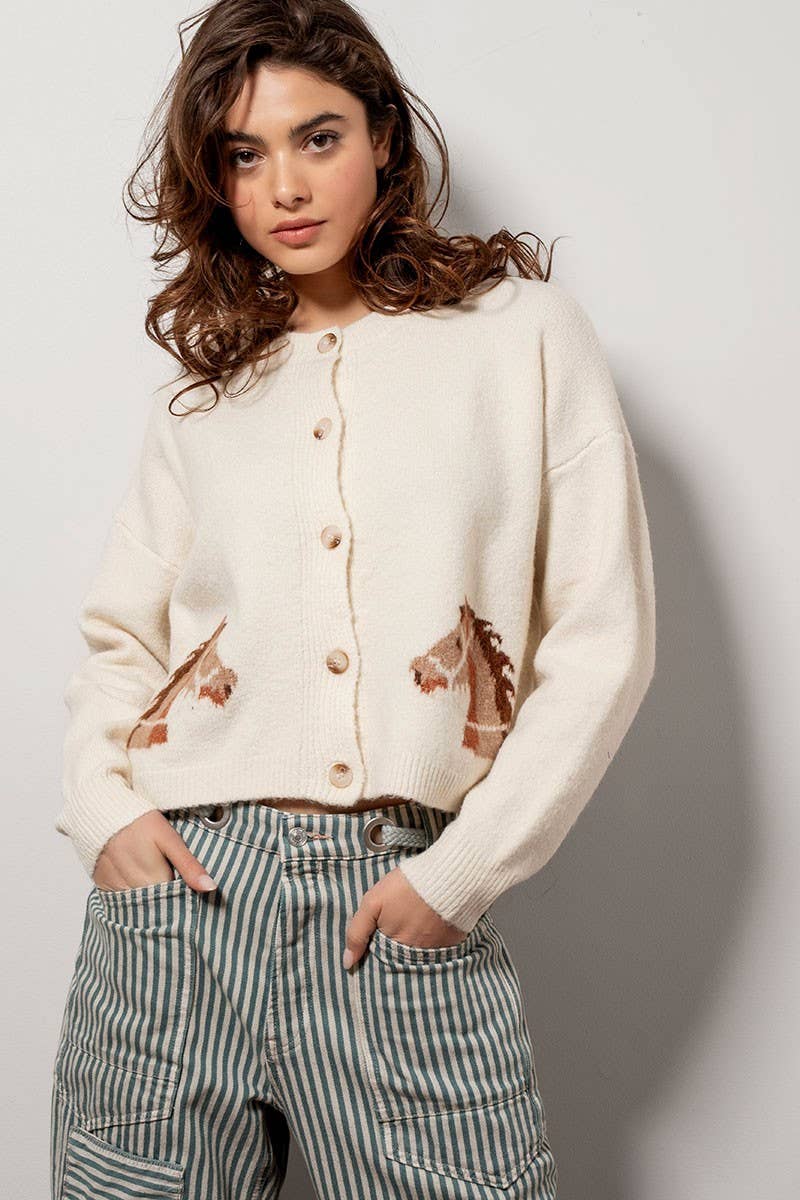 Horse Cardigan - Cream – Beach & Beverly