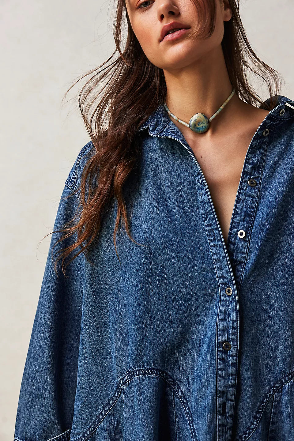 Freya Denim Top - Medium Indigo Wash