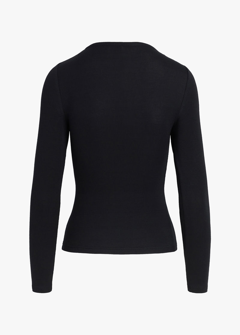 The Henley Ribbed Long Sleeve - Black