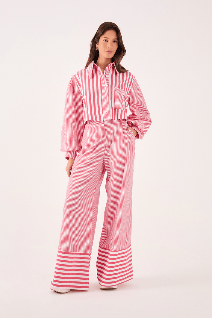 Cropped Striped Shirt - Pink