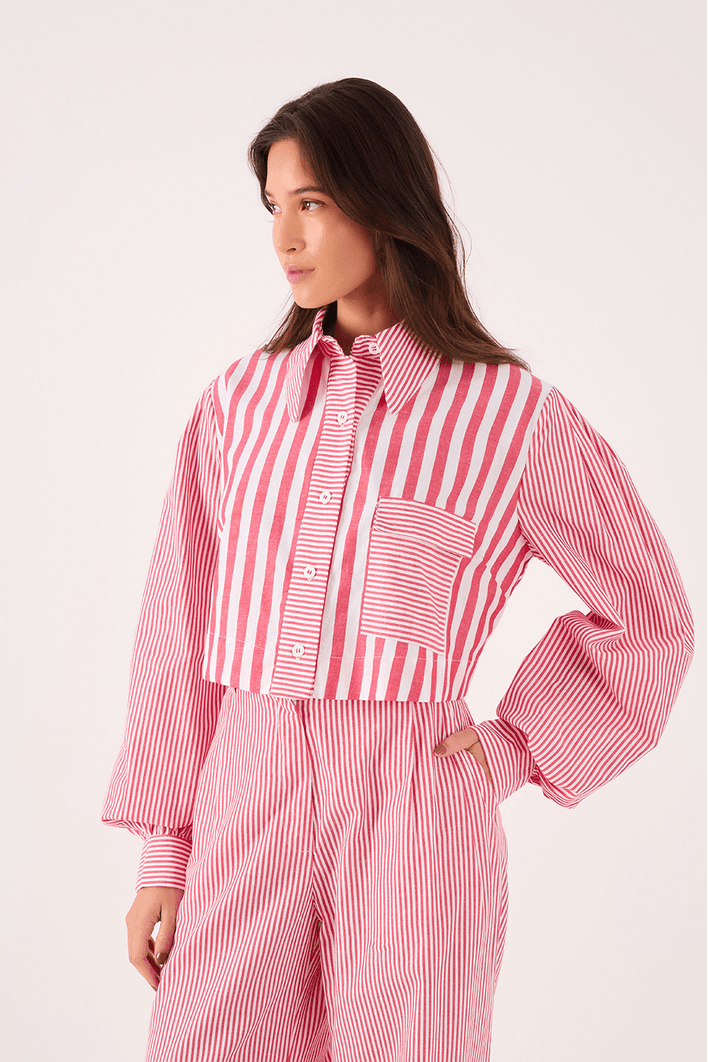 Cropped Striped Shirt - Pink