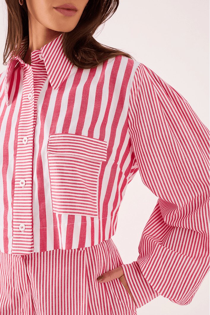 Cropped Striped Shirt - Pink