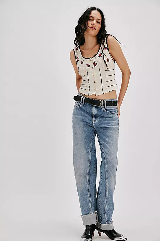 Rose Bud Knit Top - Ivory Combo