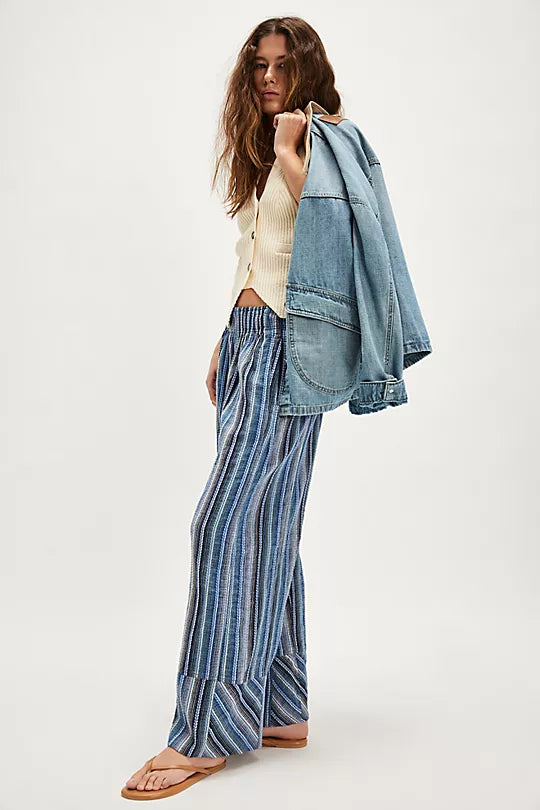 Days End Linen Stripe Pants - Indigo Combo