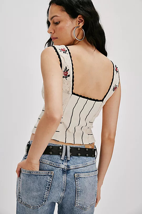 Rose Bud Knit Top - Ivory Combo