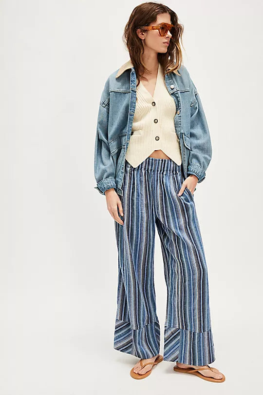 Days End Linen Stripe Pants - Indigo Combo