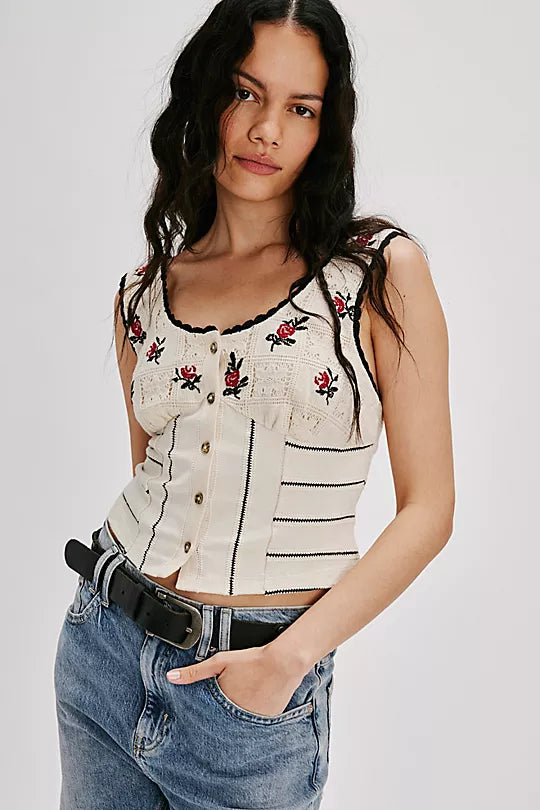 Rose Bud Knit Top - Ivory Combo
