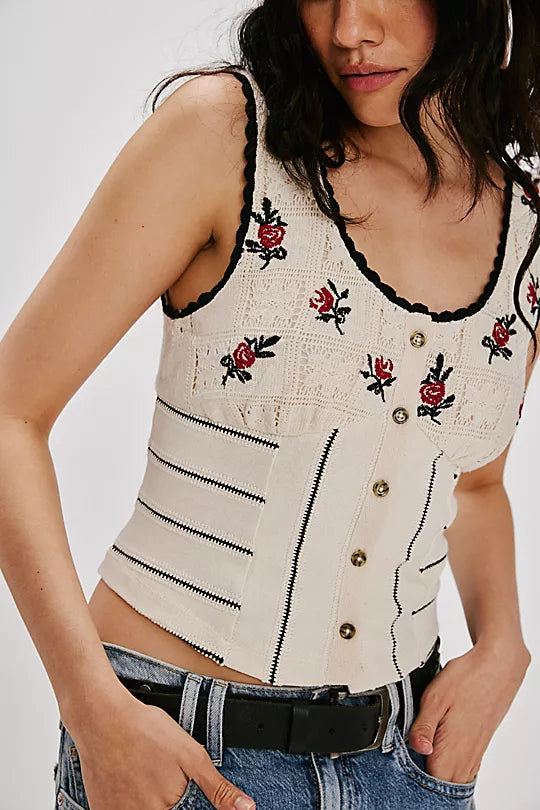 Rose Bud Knit Top - Ivory Combo